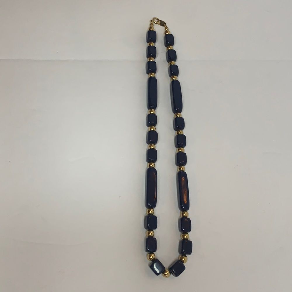 Vintage‎ Trafari Navy Gold Bead Beaded Necklace